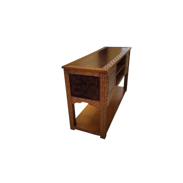 1980s Spanish Revival Hand-Gouged Wood Media Console Credenza With Shelf For Sale In West Palm - Image 6 of 11