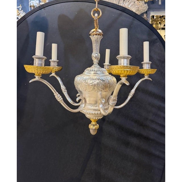 Metal 1900 Caldwell Silver and Gild Bronze Chandelier 5 Lights For Sale - Image 7 of 8