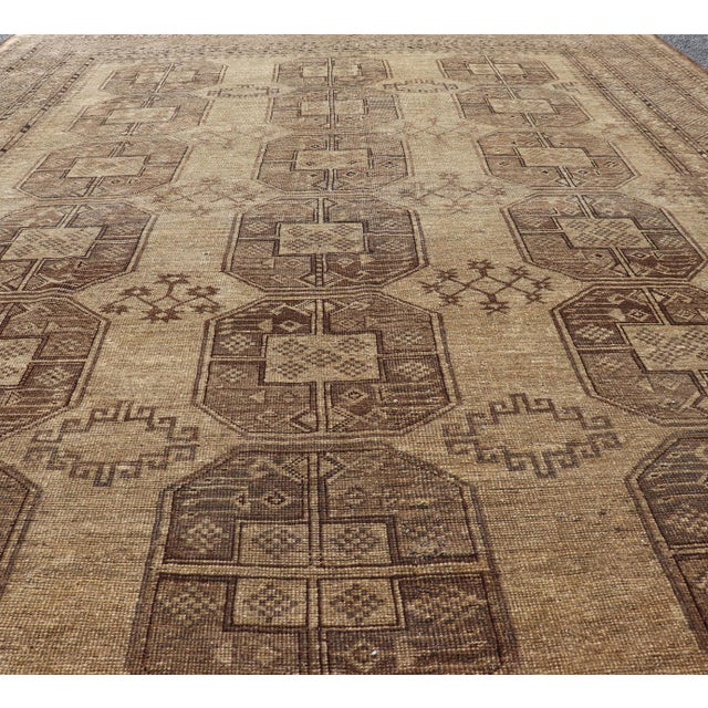 Hand-Knotted Turkomen Ersari Rug in Wool With Gul Design in Brown, Tan & Taupe For Sale - Image 4 of 9