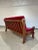 1970s 1970’s Vintage French Brutalist Oak and Red Velvet Sofa For Sale - Image 5 of 12