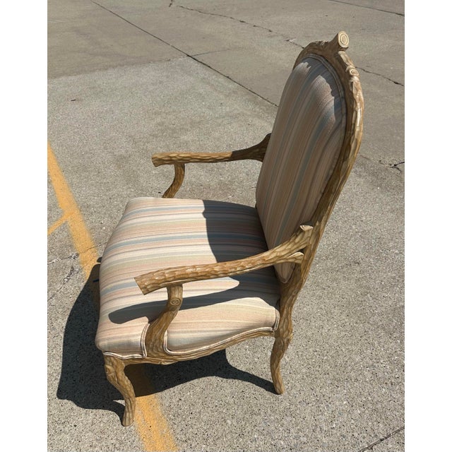 Tan Vintage Carved Faux Tree Branch Arm Chair Attributed to A. Rudin For Sale - Image 8 of 9