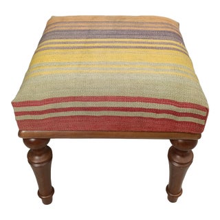 Color Block Kilim Upholstered Footstool For Sale