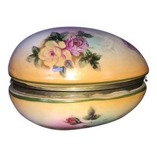 Early 20th Century Vintage Hand Painted European Porcelain Egg Form Trinket Box For Sale