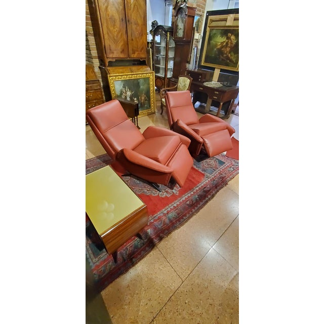 Lounge Chairs with Adjustable Backrest in Real Leather, 1960s, Set of 2 For Sale - Image 6 of 14
