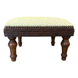 Antique Carved Foot Stool With Nailheads For Sale