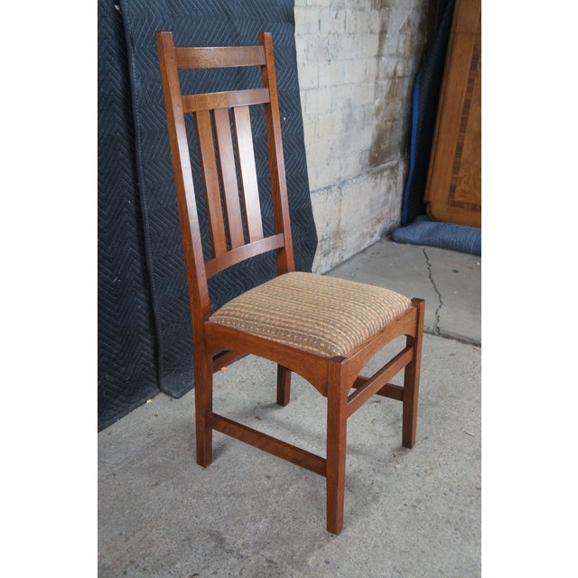 Brown 6 Stickley Mission Arts & Crafts Quartersawn Oak Harvey Ellis Dining Chairs For Sale - Image 8 of 15