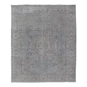 Vintage Persian Tabriz Rug in Light Blue and Earth Tones by Keivan Woven Arts