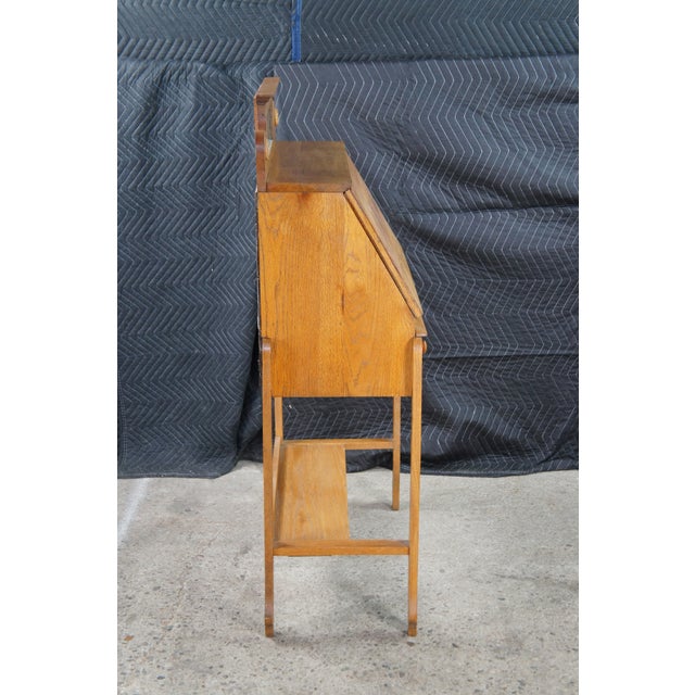 Antique Victorian Petite Oak Mirrored Slant Top Secretary Ladies Writing Desk For Sale - Image 11 of 14