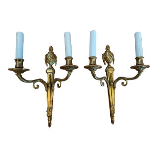 Vintage Brass Louis XVI Style Candelabra Wall Sconces - a Pair For Sale