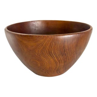 Mid 20th Century Large Hand Turned Teak Wood Bowl For Sale