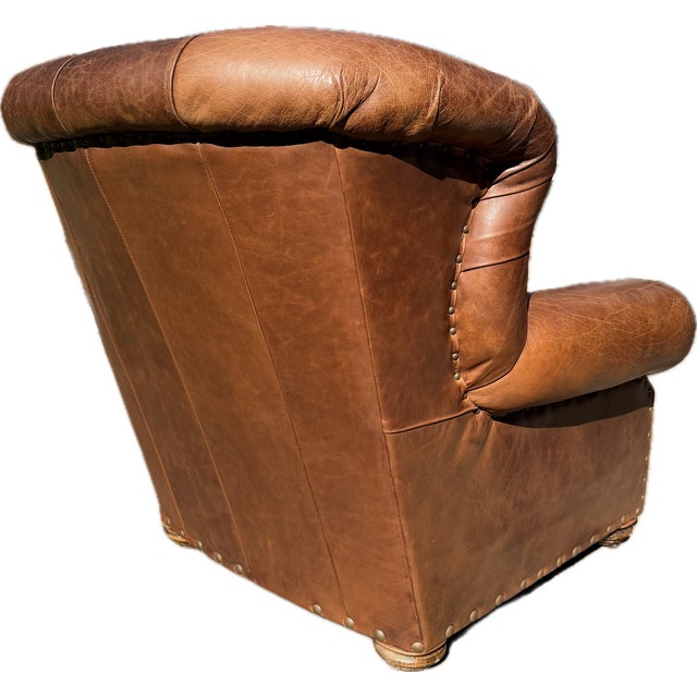 Wood Restoration Hardware Churchill Leather Lounge Chair For Sale - Image 7 of 18