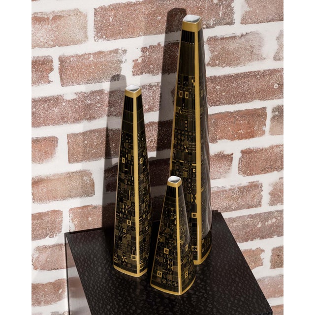 Black Yellow Model 1703 Porcelain Vase Set by Hans Theo Baumann for Rosenthal, 1964, Set of 3 For Sale - Image 8 of 18