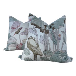 Gp and J Baker Nympheus in Shell and Jade Pair 22” Down Pillows For Sale