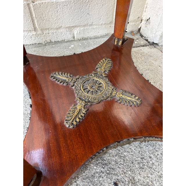 1990s Handmade Empire Style Gueridon Side Tables With a Green Marble Top and Brass Mounts For Sale In Los Angeles - Image 6 of 10