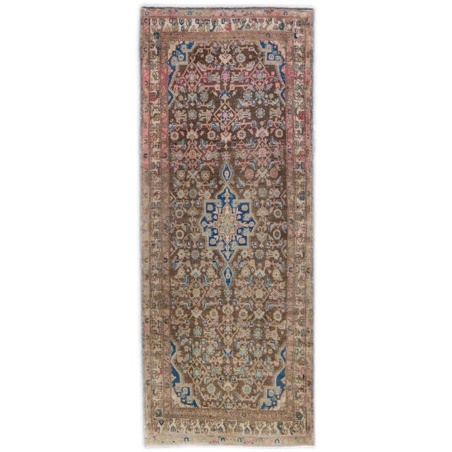 Textile 1960s Vintage Distressed Handmade Brown Medallion Wool Rug For Sale - Image 7 of 7