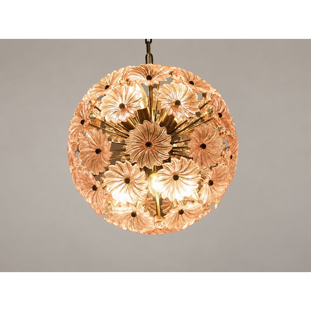 Not Yet Made - Made To Order Sputnik Pendant Light with 51 Flowers in Pink Glass and Burnished Brass from Justfurnituress SRL For Sale - Image 5 of 11