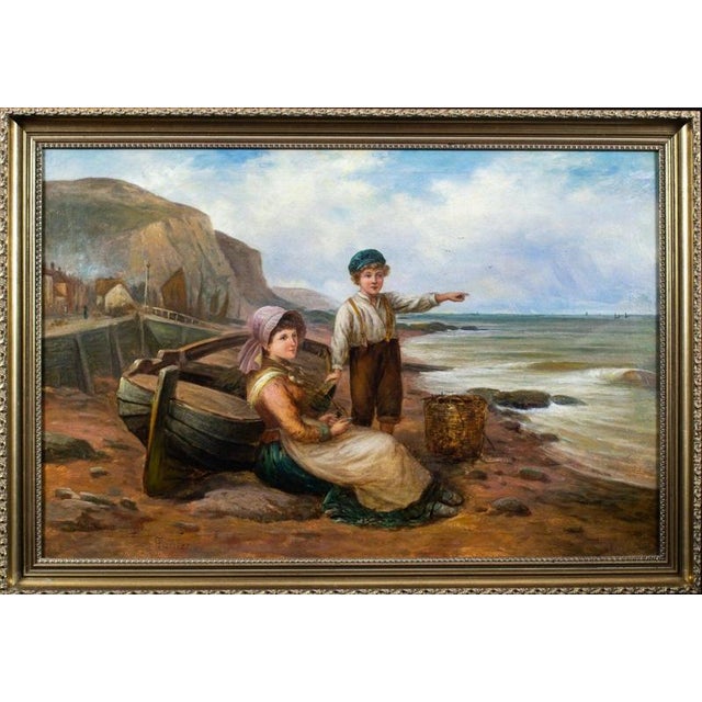 A charming late 19th-century British coastal genre painting, traditionally titled Waiting for Papa and attributed to...