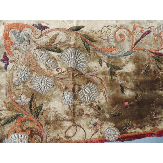 19th C. Arts and Crafts Style Embroidered Silk Velvet Portiere For Sale In Tampa - Image 6 of 9