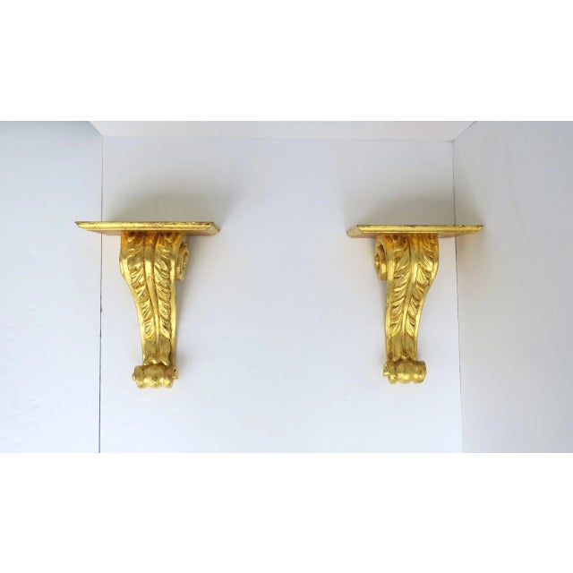 Italian Gold Gilt Giltwood Wall Shelves Acanthus Leaf Design, Pair For Sale - Image 4 of 12