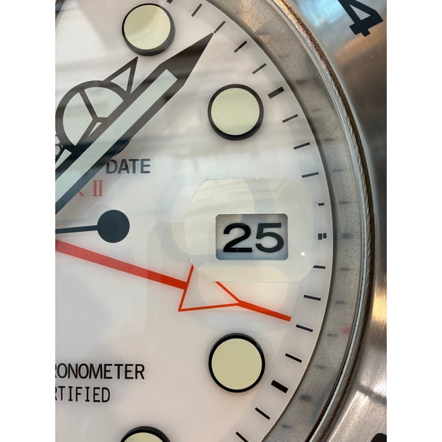 1980s Vintage Silver Rolex Dealer Display Wall Clock For Sale - Image 5 of 9