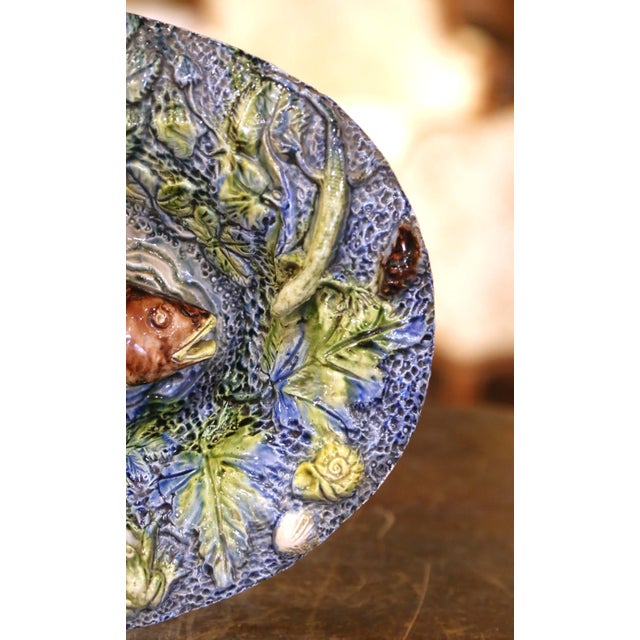 19th Century French Hand Painted Ceramic Barbotine Fish Platter Palissy Style For Sale In Dallas - Image 6 of 7