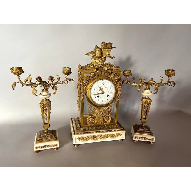 19th Century French Louis XVI Clock Set Made From Bronze, Crystal and Marble-3 Pieces For Sale - Image 12 of 13