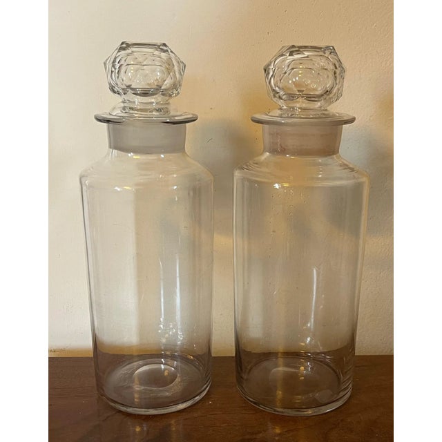Victorian Large Antique 19th Century Glass Pharmacy or Pickle Jars With Cut Crystal Stoppers - a Pair For Sale - Image 3 of 13
