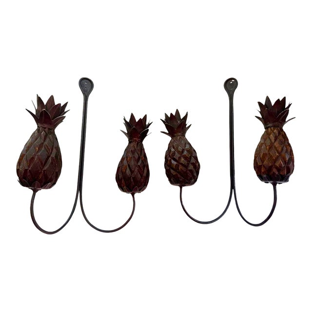 Pair of Pineapple Form Wrought Iron Wall Candle Sconces For Sale