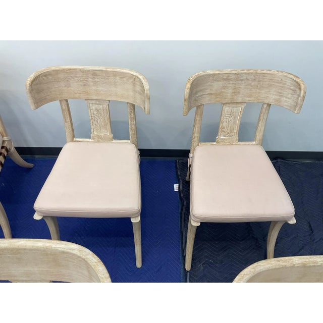 2010s White-Washed Klismos Dining Chairs With Walnut Saber Legs, Dark Brown Woven Leather Seats and Custom Cushions - Priced Per Chair For Sale - Image 5 of 8
