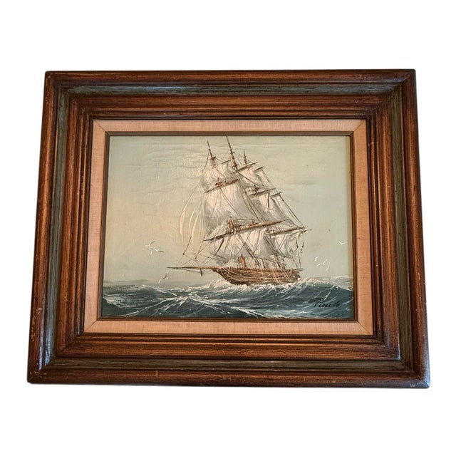 Mid 20th Century Framed Oil on Canvas Painting “Clipper Ship at Sea” Artist Signed Paolo For Sale - Image 12 of 12