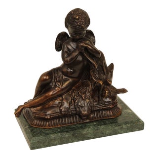 Small Bronze Renaissance Style Statue, Marble Base For Sale