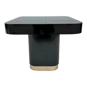 1980's Postmodern Black and Gold Laminate Pedestal Side Table
