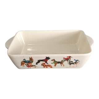 Late 20th Century Ceramica Cuore Ceramic Winter Dogs Casserole Serving Dish For Sale