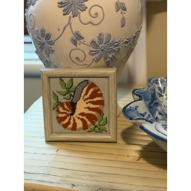 Textile Small Vintage Nautilus Shell Needlepoint For Sale - Image 7 of 7