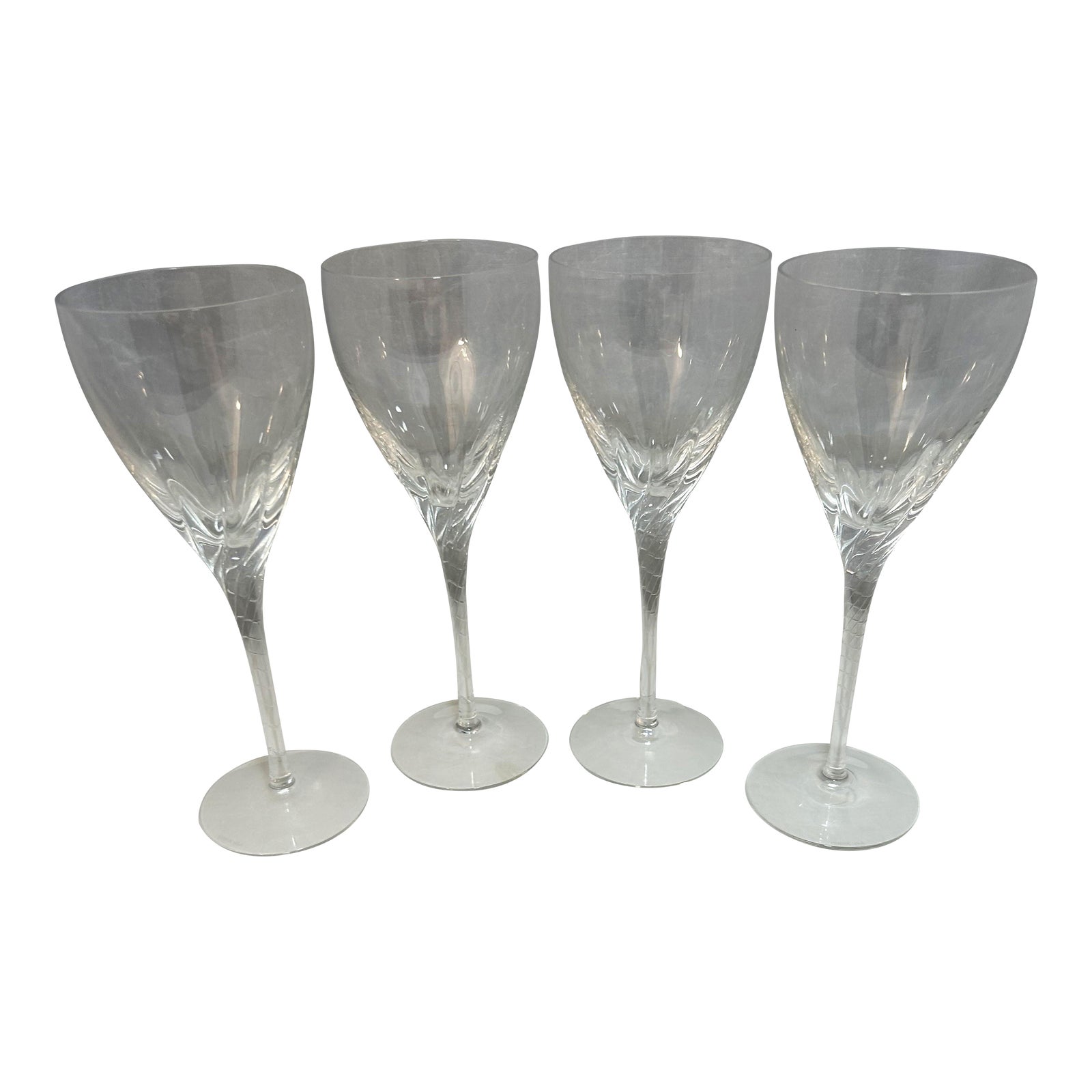 Vintage 1990s Lenox Crystal Encore Pattern Long Thin Stem Wine Glasses