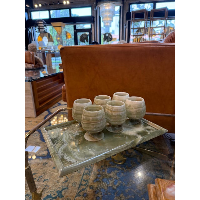 Italian Marble Drink Set With Tray and Six Goblets, 1970s For Sale - Image 10 of 10