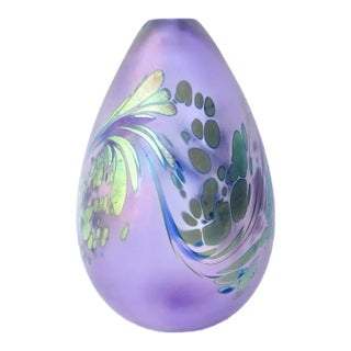 1989 Brian Maytum Studios Purple Iridescent Art Glass Bud Vase For Sale