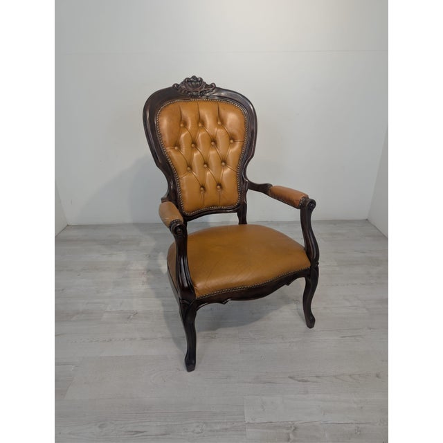 Vintage Chippendale Armchair in Leather, 1975 For Sale - Image 3 of 15