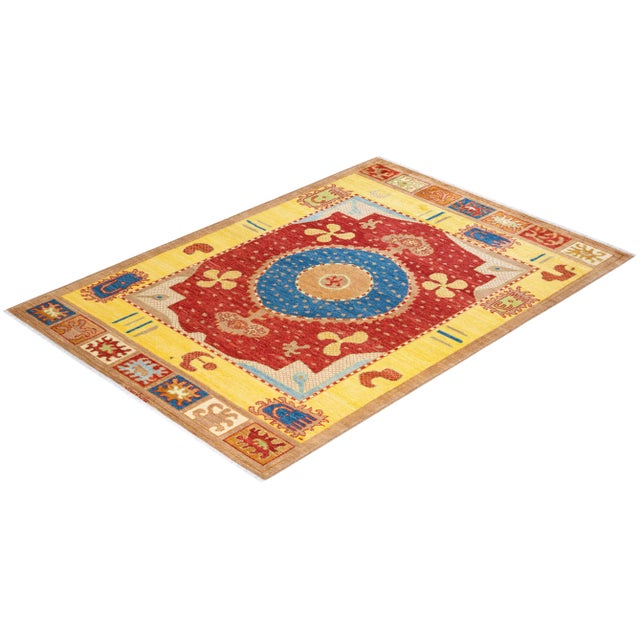 Yellow Modern Hand-Knotted Area Rug - Yellow, 6' 2" x 8' 10" For Sale - Image 8 of 8