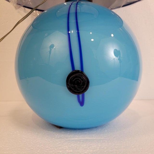 Art Deco Table Lamp in Blue Glass Sphere from Charles Schneider Workshop, France, 1940s For Sale - Image 11 of 18