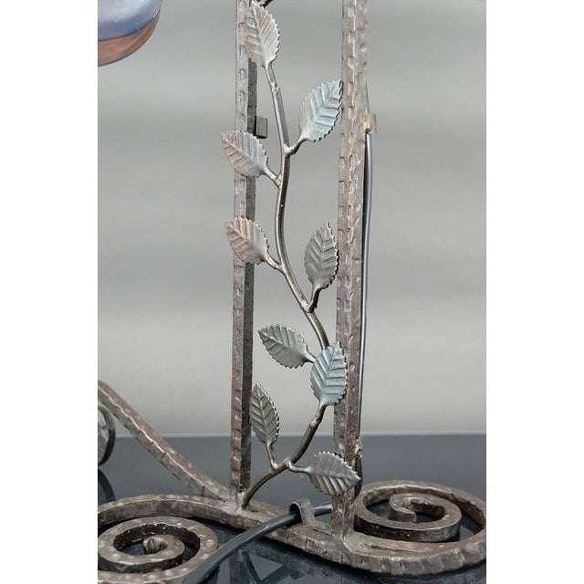 Blue Vintage Art Deco Wrought Iron Lamp by Muller, 1920 For Sale - Image 8 of 18