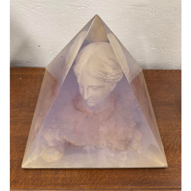 Modern Post Modern Classical Bust Encased Lucite Pyramid Sculpture For Sale - Image 3 of 7