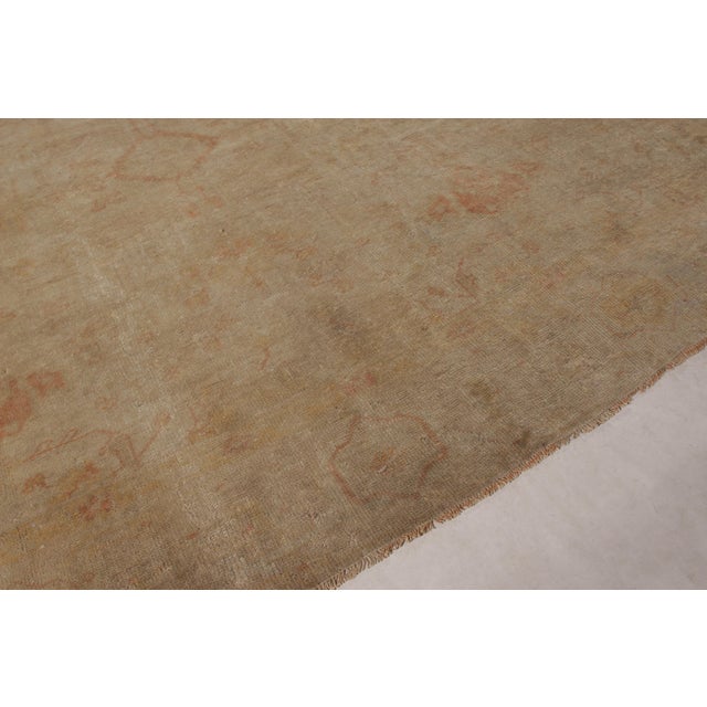 1920s Hand Knotted Antique Oushak Rug in Orange Beige Geometric Pattern For Sale - Image 5 of 6