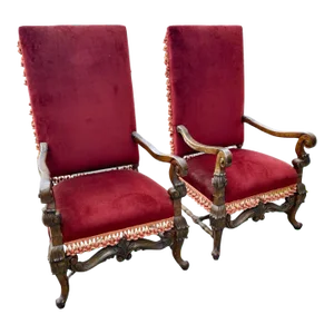 Pair of Vintage French Louis XIII Fauteuils, Armchairs