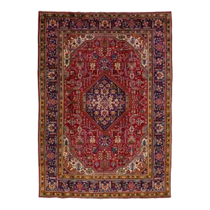 Handmade Persian Tabriz Wool Rug in Red With Medallion Motif