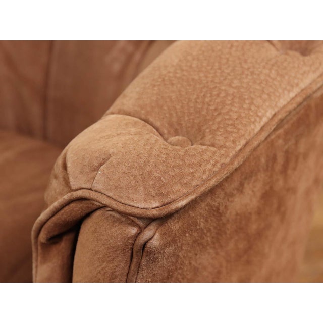 Brown Pair of Mid 20th Century Full Grain Suede Leather Rolling Club Chairs For Sale - Image 8 of 13
