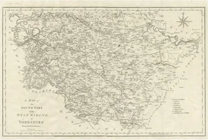 Large Antique County Map of the West Riding of Yorkshire South Part, England, 1805