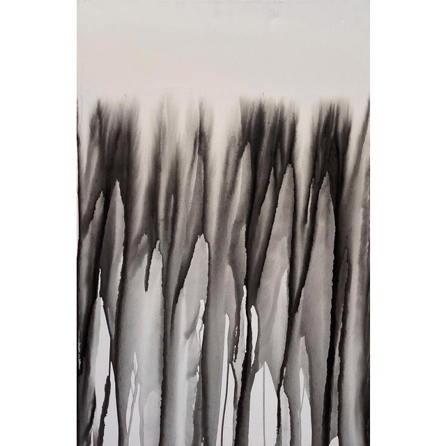 Unimaginable Depths by Sara Melzer | Ink on Canvas Abstract black and gray ink patterns. For Sale
