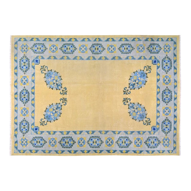 Vintage Chinese Art Deco Hand Knotted Wool Rug,9'9'' X 14' For Sale