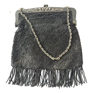 Art Deco Beaded and Silver Plated Purse For Sale